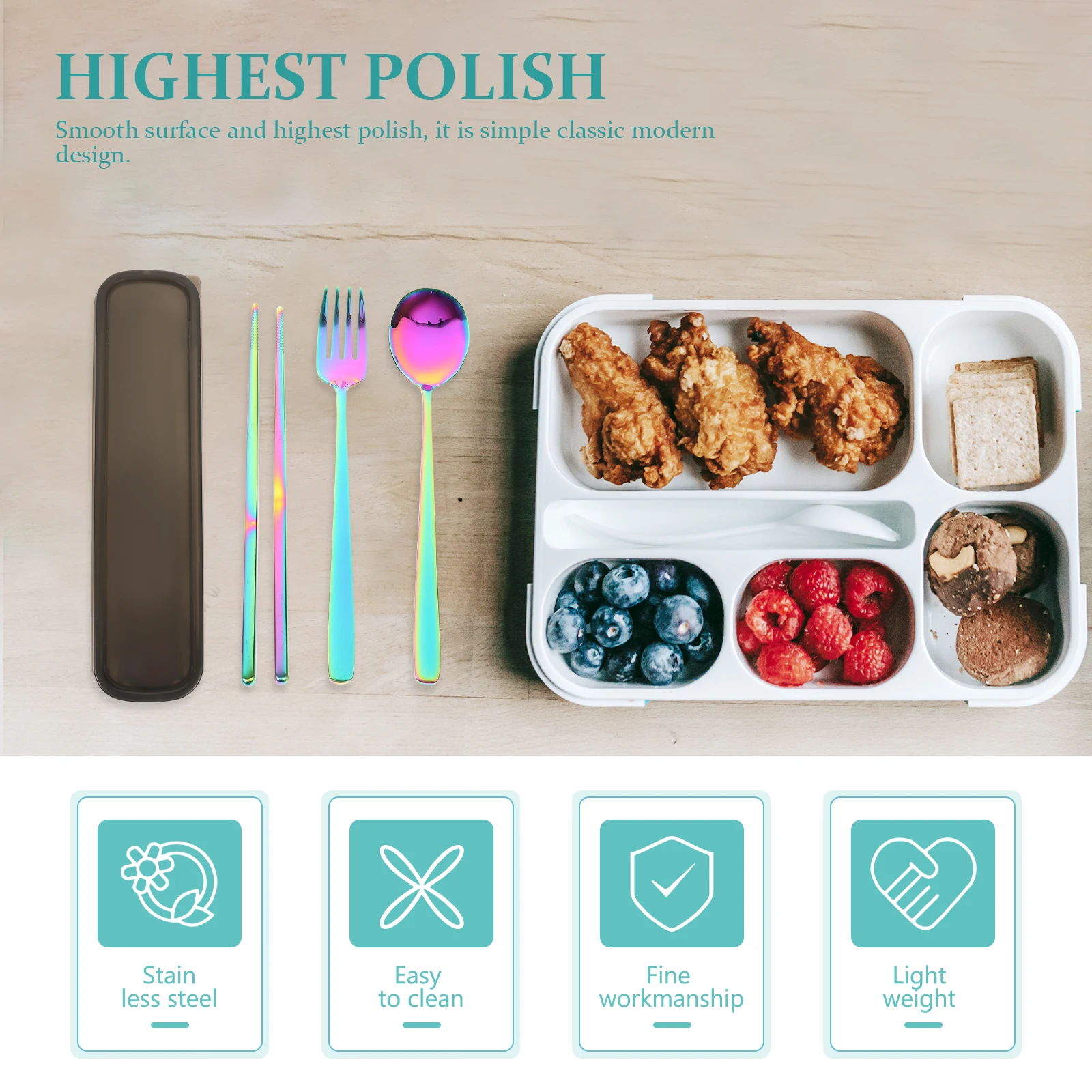 

1 Stainless Steel Cutlery Set Long Handle Spoon Fork Chopstick Smooth Surface Easy Clean Tableware For Home Kitchen