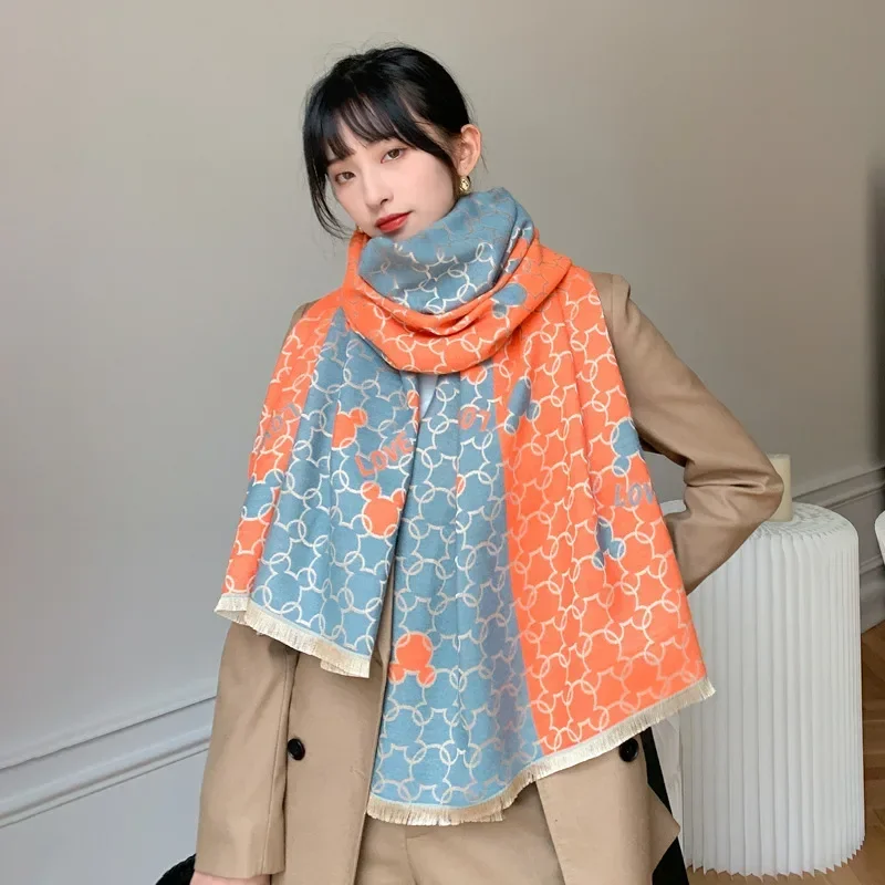 Mickey Mouse Scarf New Disney Anime Characters Warm Imitation Cashmere Neckerchief Shawl Sweet Style Girdle Casual Fashion Match