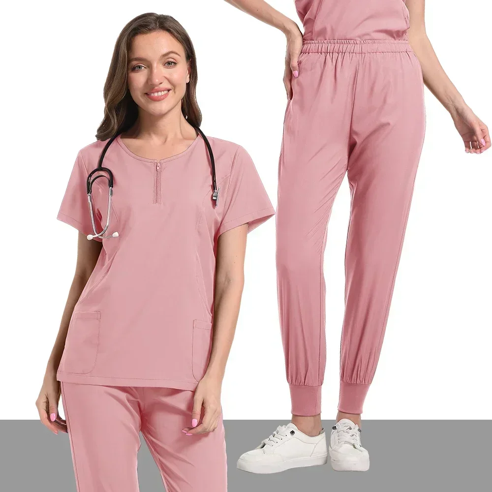 Muitas cores com decote em v conjunto de uniforme de enfermagem feminino hortelã roxo uniforme médico calças de perna de jogging feminino conjunto de enfermeira médica esfrega