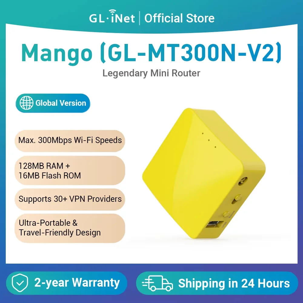 

GL.iNet-MT300N-V2(Mango) Portable Mini Travel Wireless Pocket Router - WiFi Router/Access