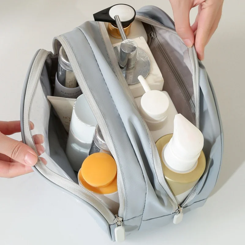 Doppelschichtige Make-up-Tasche mit großer Kapazität, einfache tragbare Toilettenartikel, Hautpflege-Organizer, staubdicht, wasserdicht, Reise-Aufbewahrungstasche