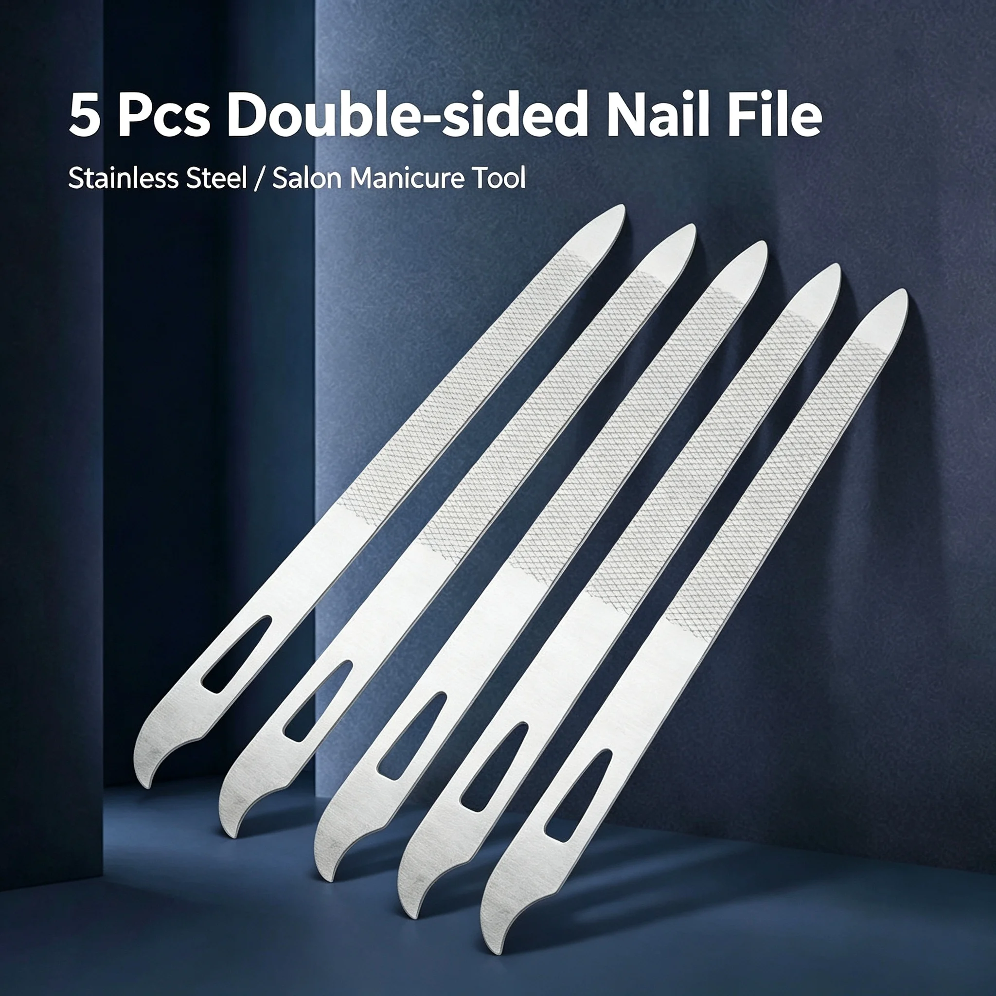 5pcs Stainless Steel Multi-Functional Nail Files Double Sided Sand And Polish Curved Slim Design Professional Nail Buffing Tools