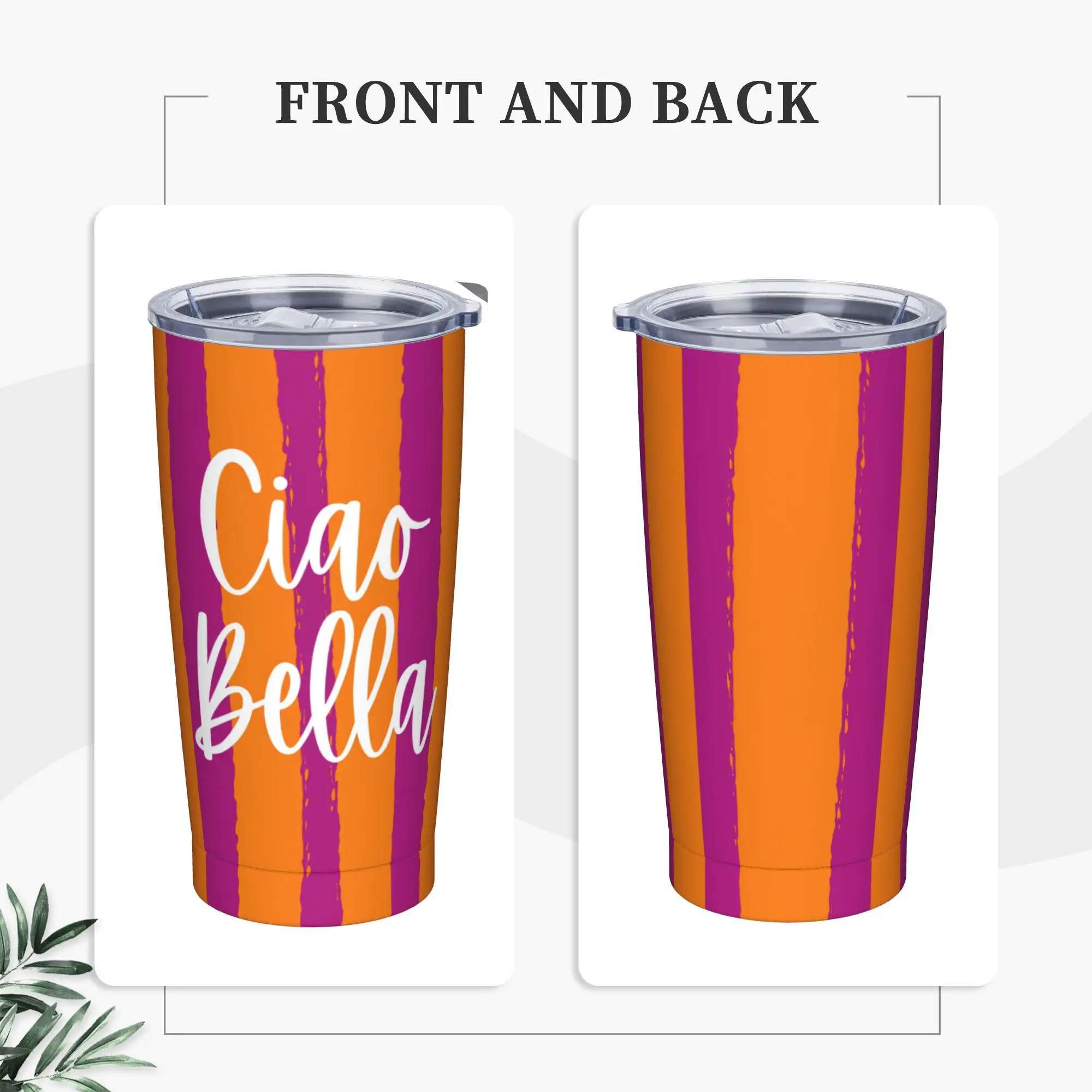 Ciao Bella Art Design Tumbler  Travel Large Coffee Mug Insulated Cold Drink Milk Tea Water Bottle