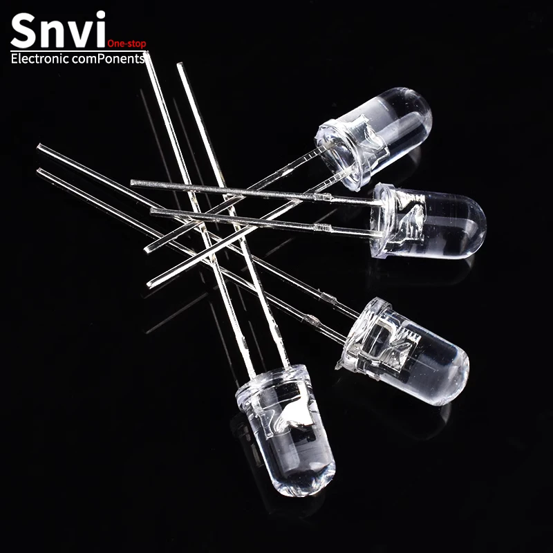 SNVI 50pcs Transparent Round 5mm super bright water clear Green Red white Yellow Blue Light LED bulbs emitting diode F5