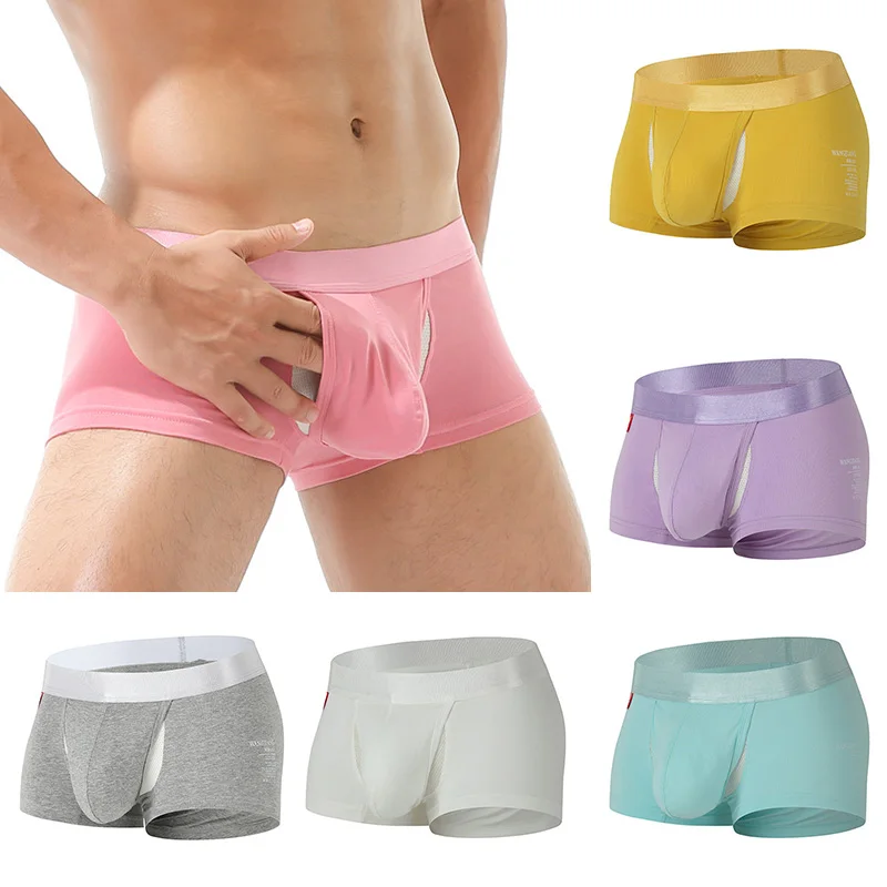 Fashion Open Front Underwear Men Cotton Mid Waist Men's Boxer Shorts Panties Breathable Male Underpants