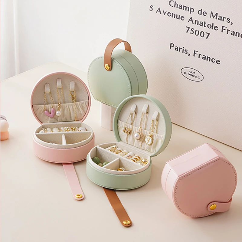 

Semi Circle Handbag Jewelry Organizer PU and Bead Fleece Storage Box Removable Dividers Ring Necklace Watch Display Case