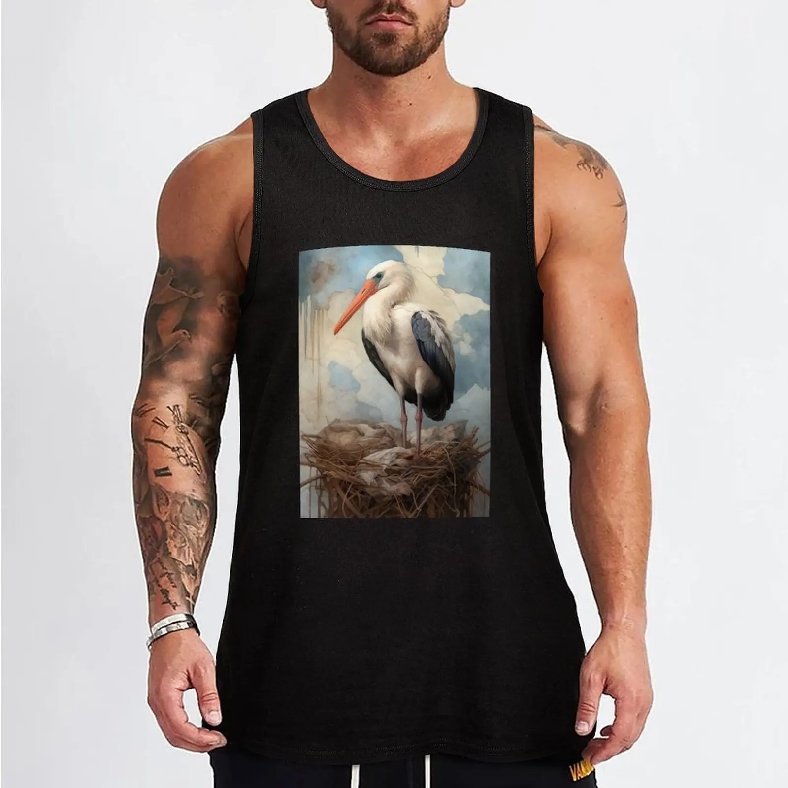 Stork Portrait I Tank Top gym clothes man fitness T-shirt sports