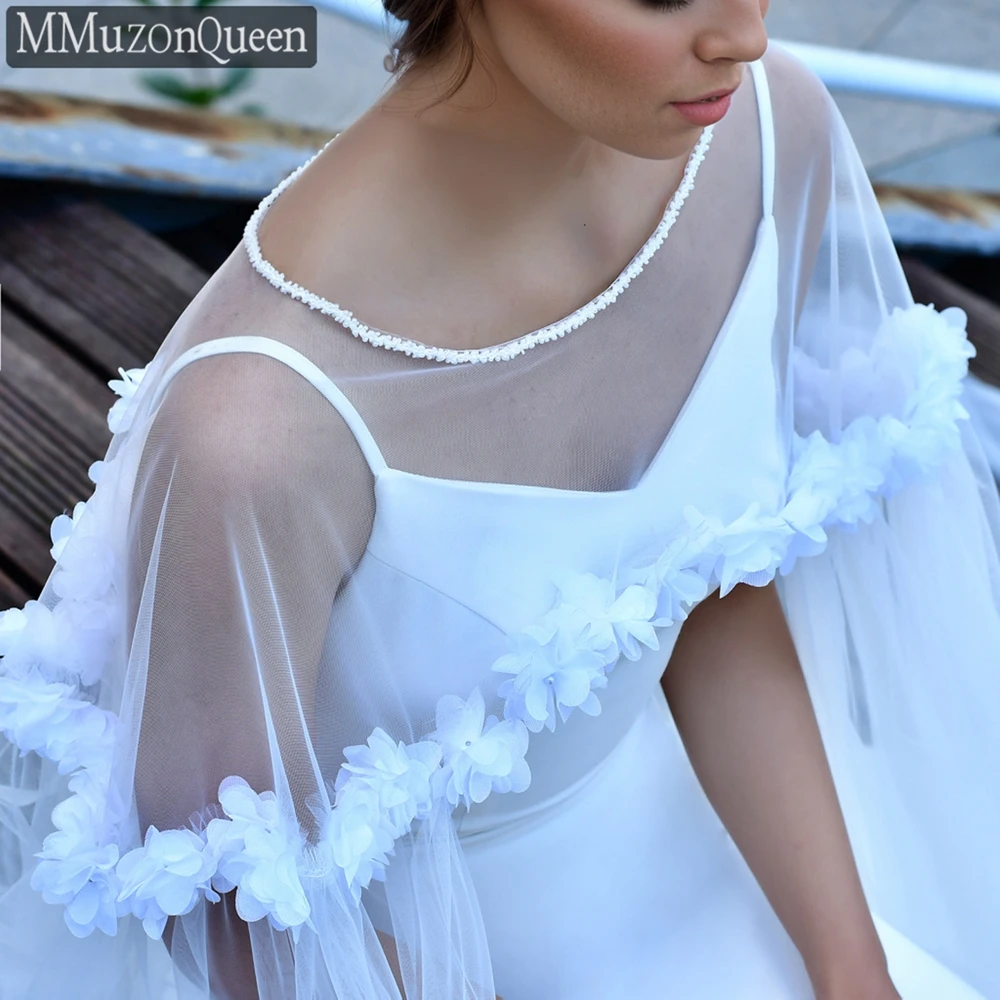 MMQ-3D Flower Tulle Wedding Shawl, Long Cape Nupcial, Catedral Nupcial Asas, Lace Veil, DIY Produto Personalizado, MG12