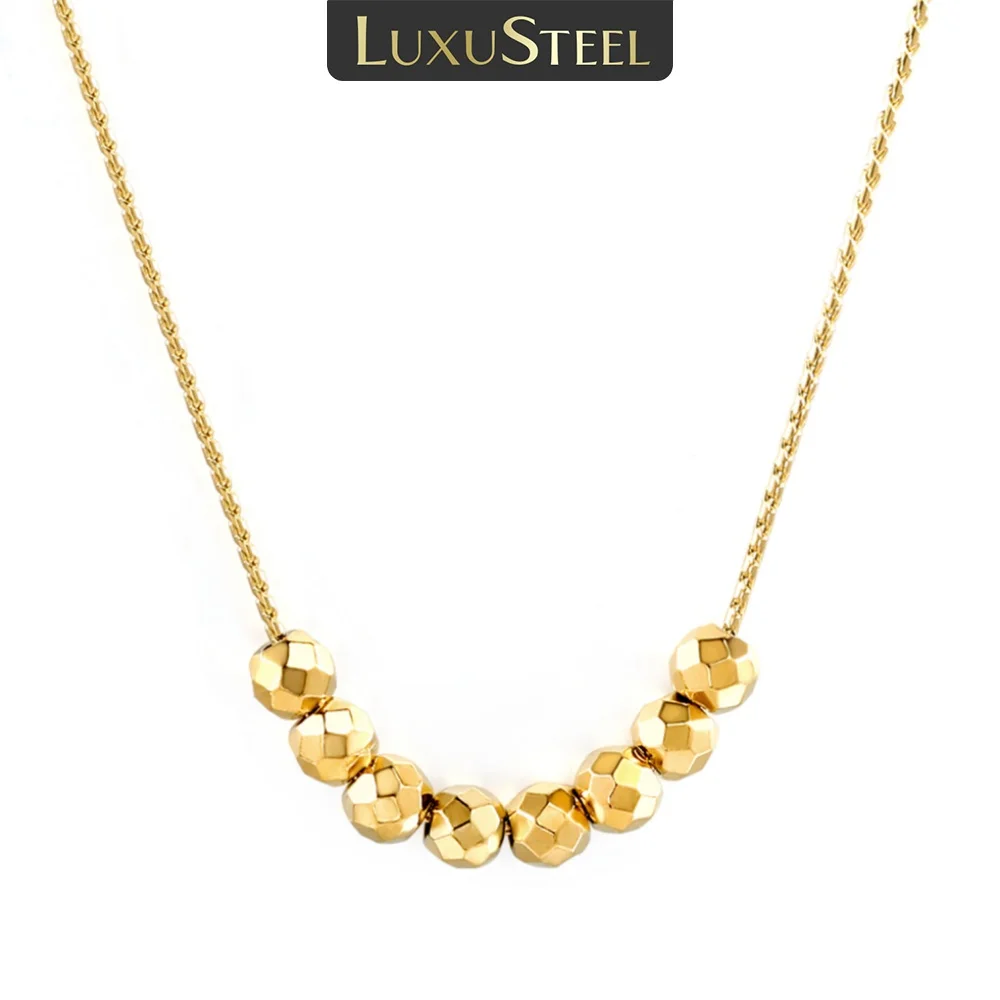 Luxus Stahl klassische und minimalist ische Edelstahl Diamant Seiten perle mit weißer Perlenkette und zwei Stahlkugel Anhänger Halskette
