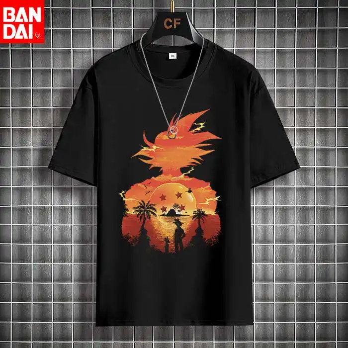 

Dragon Ball Z 2026 Summer Unisex Cotton T - Shirt Black Front Sunset Silhouette Goku & Seven Stars Graphic Anime Streetwear