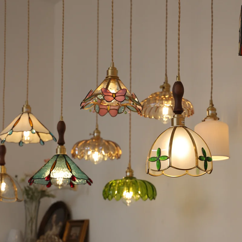 

Handmade Soldering Lamp Retro Colored Glass Chandelier Bedside Lamp Restaurant Bar Japanese Brass Chandelier