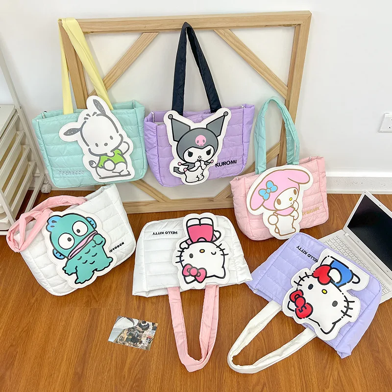 

2024 Sanrio My Melody Pochacco, сумка в стиле аниме, сумка с сердечком для девочек, Kawaii Hangyodon, Hello Kitty, большая вместительная сумка на плечо, подарок для ребенка