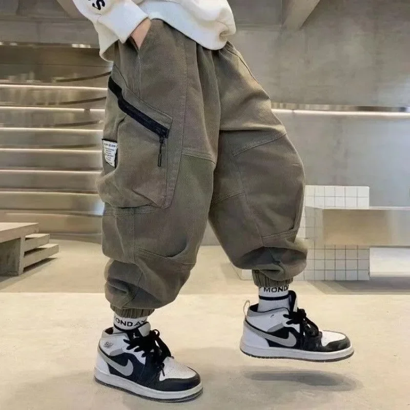 

Spring Autumn Boys Pants Sweatpants 2025 New Children's Loose Cargo Pants Elastic Ankle Kids Comfortable Clothing Outerwear