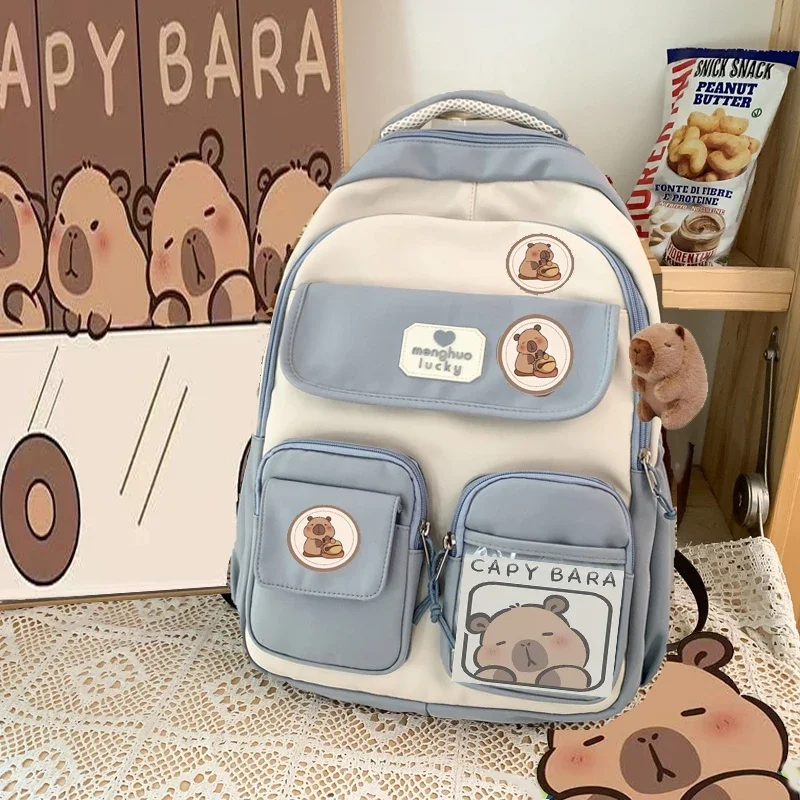 Kapibala-Cartable d'École Primaire, Sac à Dos Kawaii de Grande Capacité, Tendance de la Mode, Marron, Style Collège, Junior et Lycée