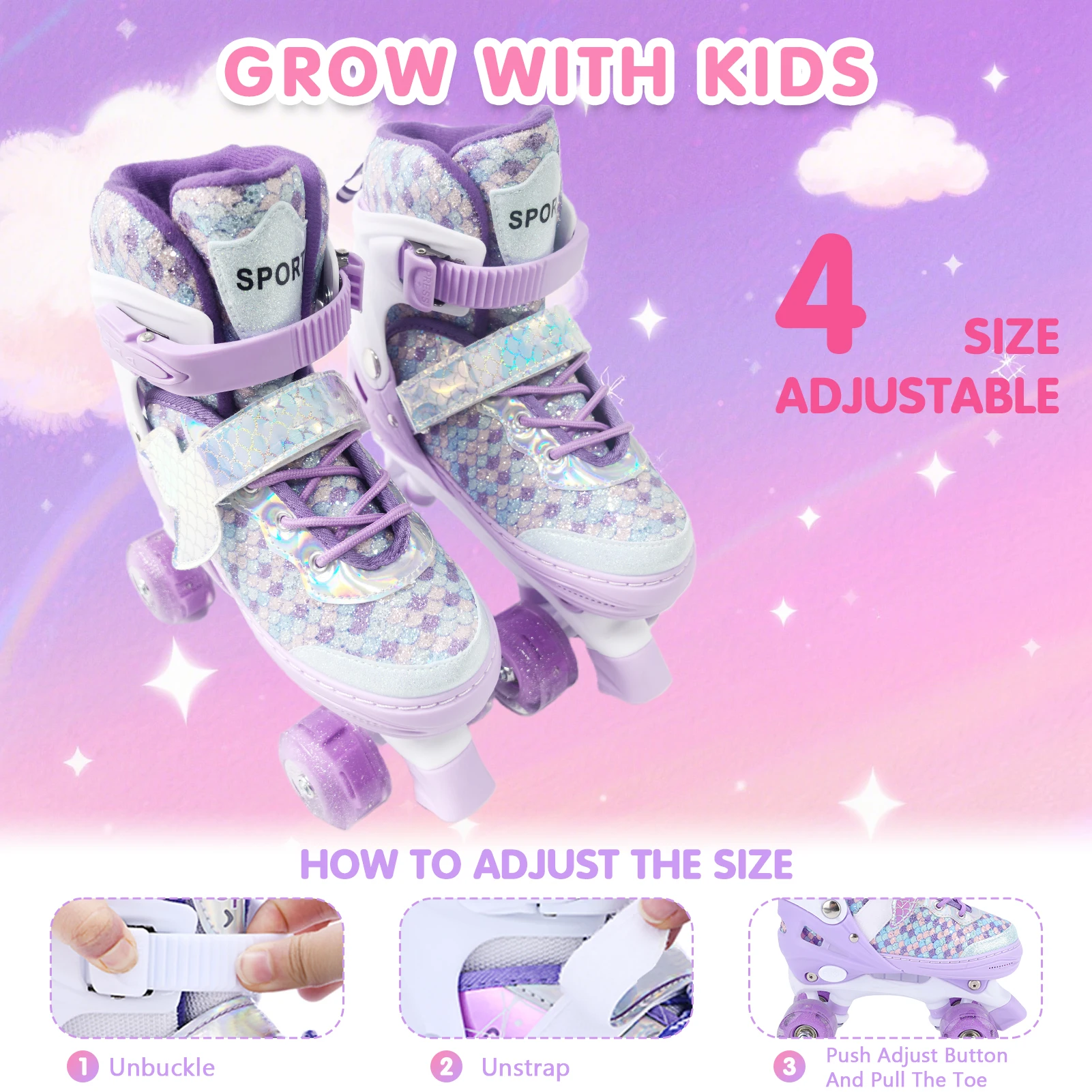 Kids Roller Skates Adjustable Adjustable Flashing Wheel ABEC Bearing Triple Protection for Outdoor Indoor Adjustable Roller Skat view 3