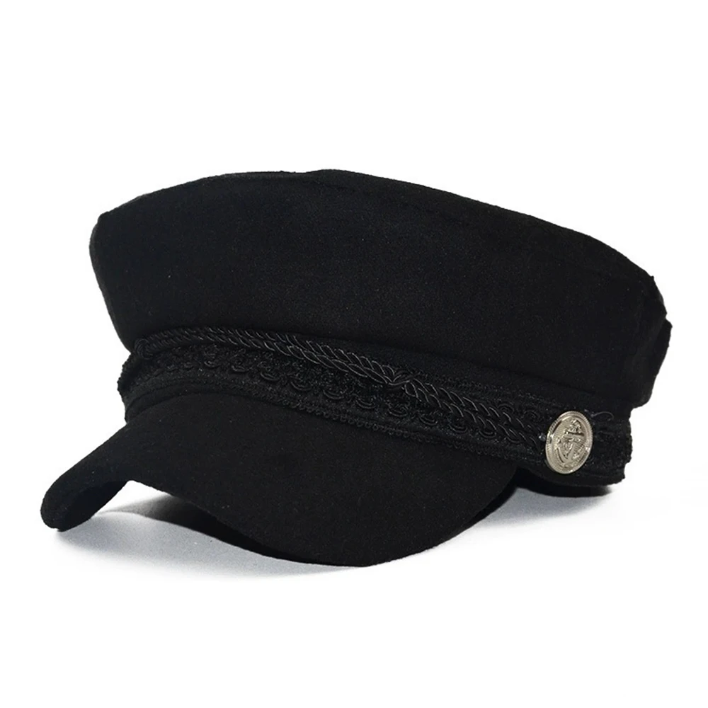 Fashion Women Men  Spring Autumn Sailor Black Ladies Beret Top Captain Cap Travel  Octagonal Hat