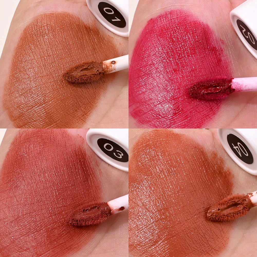 Logo personalizzato Pigmento di fango per labbra a 4 colori Velluto opaco impermeabile a lunga durata Trucco di etichetta privata Confezione bianca senza crudeltà sfusa