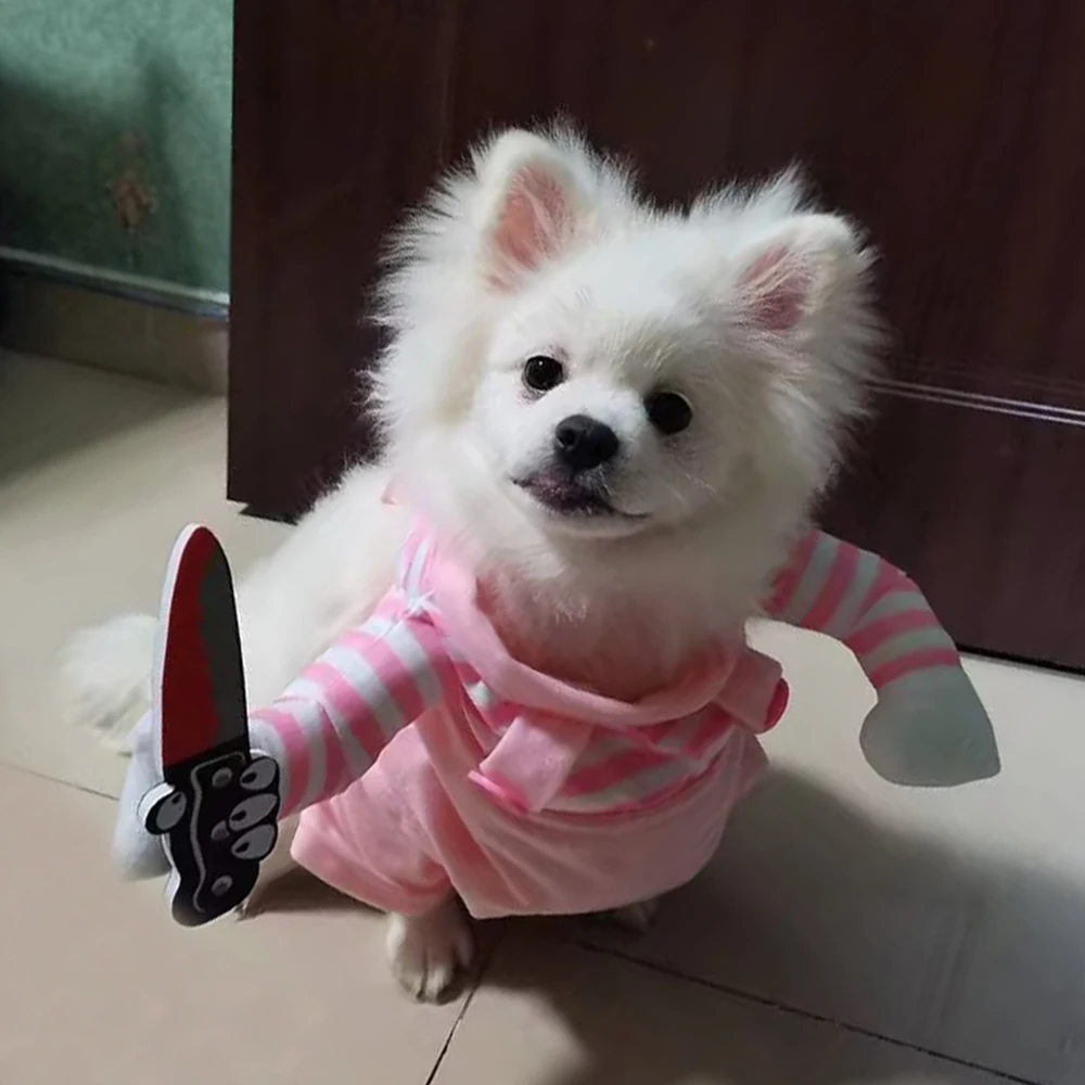 Funny Cat Clothes with Toy Knife Cute & Scary Pet Costume for Kittens Small Cats Dogs Halloween Cosplay Outfit Party Photo Props