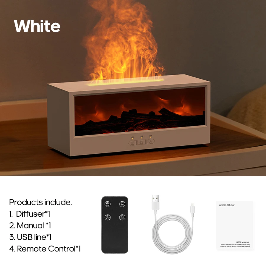 Simulated Fireplace Aroma Diffuser Essential Oil Flame Air Humidifier Remote Control Colorful Ambiance Night Light Creative Gift image 3