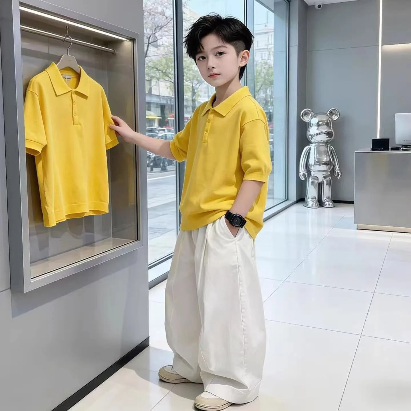 

2026 New Summer Boys Outfit Fashion Trendy Cool Handsome Stylish Thin Short Sleeve Polo Shirt Set For Big Kids Children Clothing