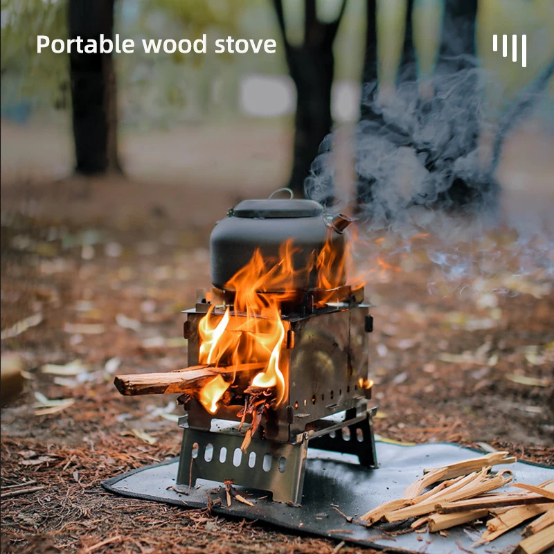 Portable Outdoor Folding Wood Stove, Stainless Steel, Detachable Picnic Burning Wood Stove, Lightweight Camping Wood Stove