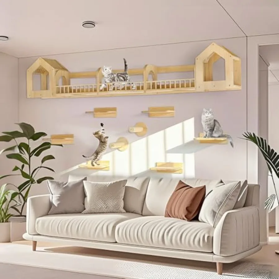 Cat Wall Shelves and Furniture with Cones Posts Large Sisal Scratching Posts - Steps and Houses for Cats