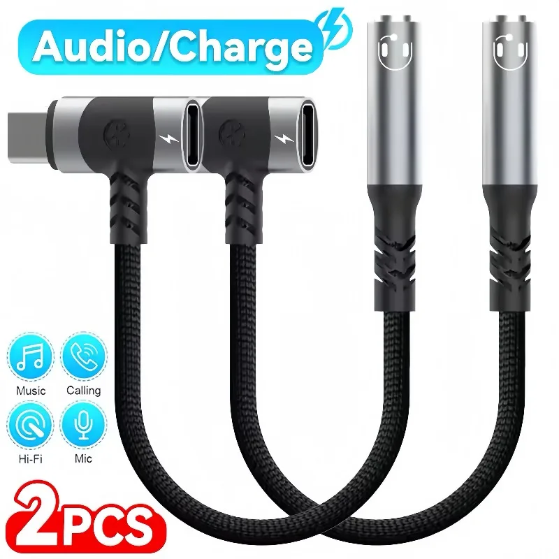 

USB C To 3.5mm Headphone Adapter 2in1 DAC Chip HiFi Audio Type C Earphone Aux Cable Converter for Samsung S25 Xiaomi Huawei IPad
