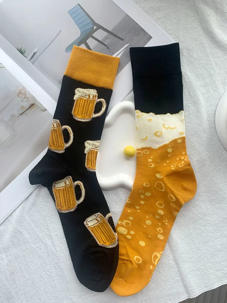 1 Pair Big Size Male Ab Side Jacquard Long Crew Fashion Bear And Bubble Black Yellow Casual Fancies Socks