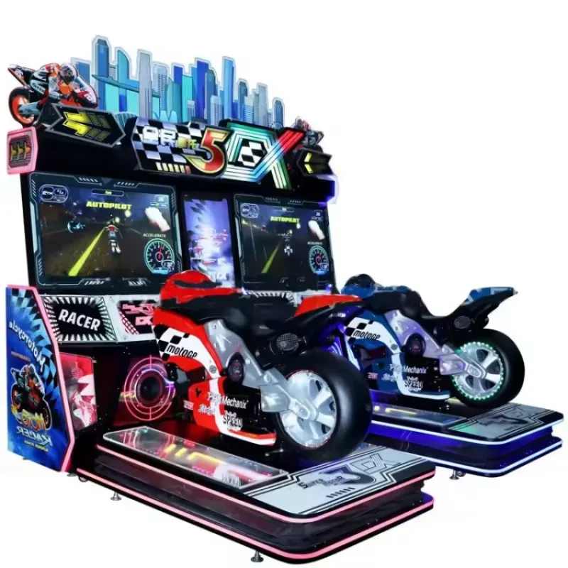 2026 New  2 Seats Arcade 5DX Dynamic Bike Racing Game Machine Super Motor Simulator With 42 Inch HD LCD  Operated Customized