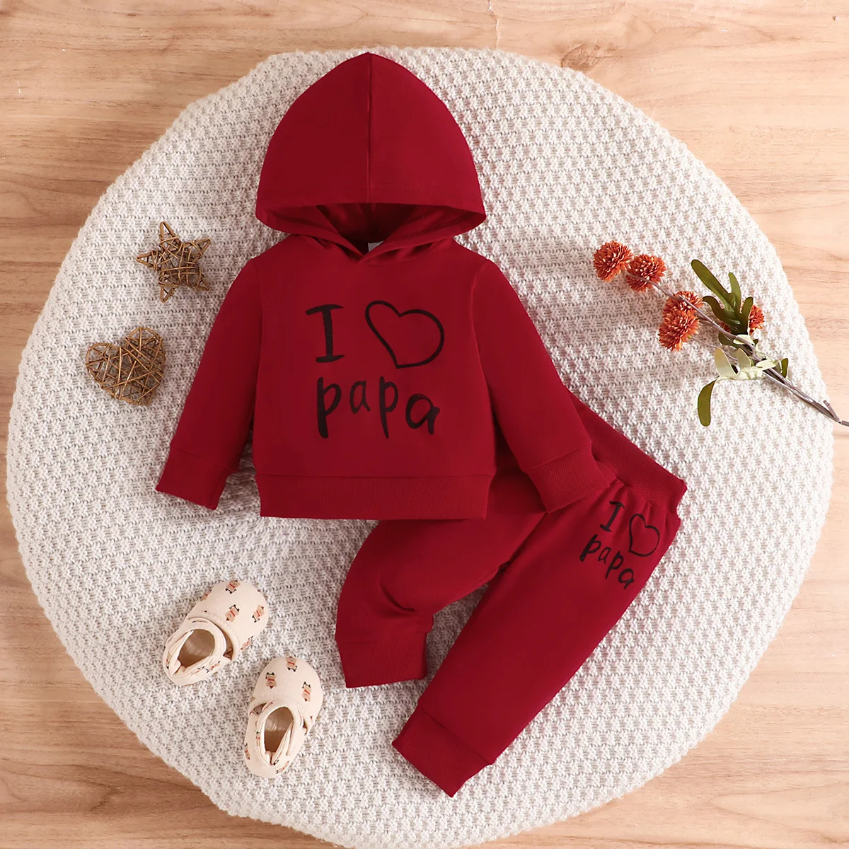 Autumn Set for Kid Boy Girls 3 -24 Months Cute Letter I LOVE PAPA Long Sleeve Hoodie Tee Long Pants Outfit for Newborn Baby