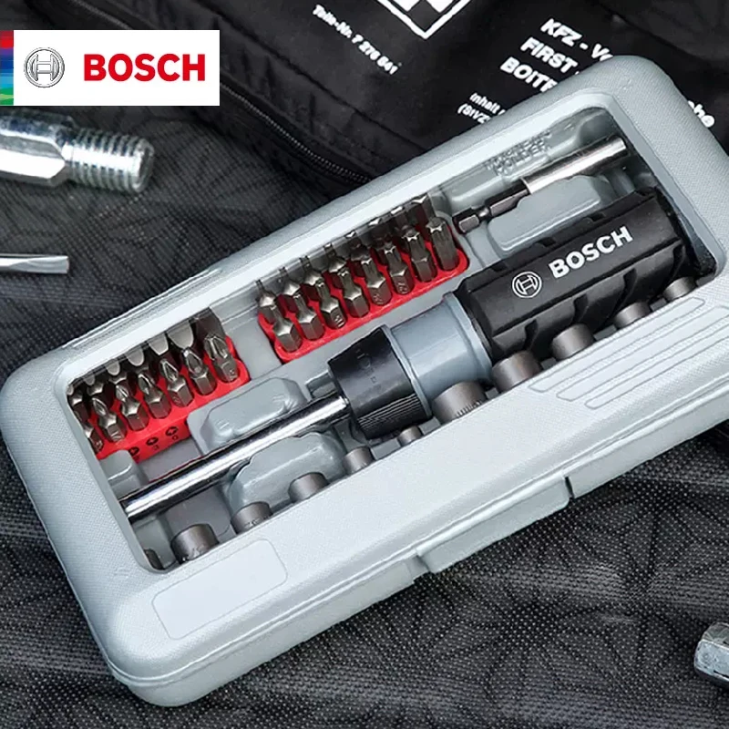 Bosch Ratchet Screwdriver Kit 46 Pcs 1/4 Inch Drive Socket Ratchet Torque Wrench Set Screwdriver Bit Quick Spanner Hand Tools