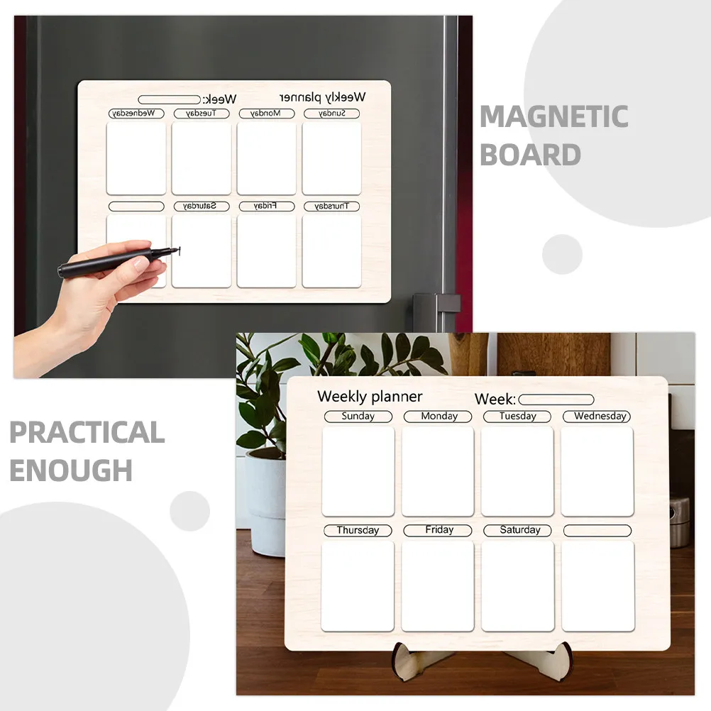 1Set Magnetic Dry Erase Menu Board Fridge Mountable Acrylic and Wood Material Home Kitchen Meal Planner Board Smooth Writing