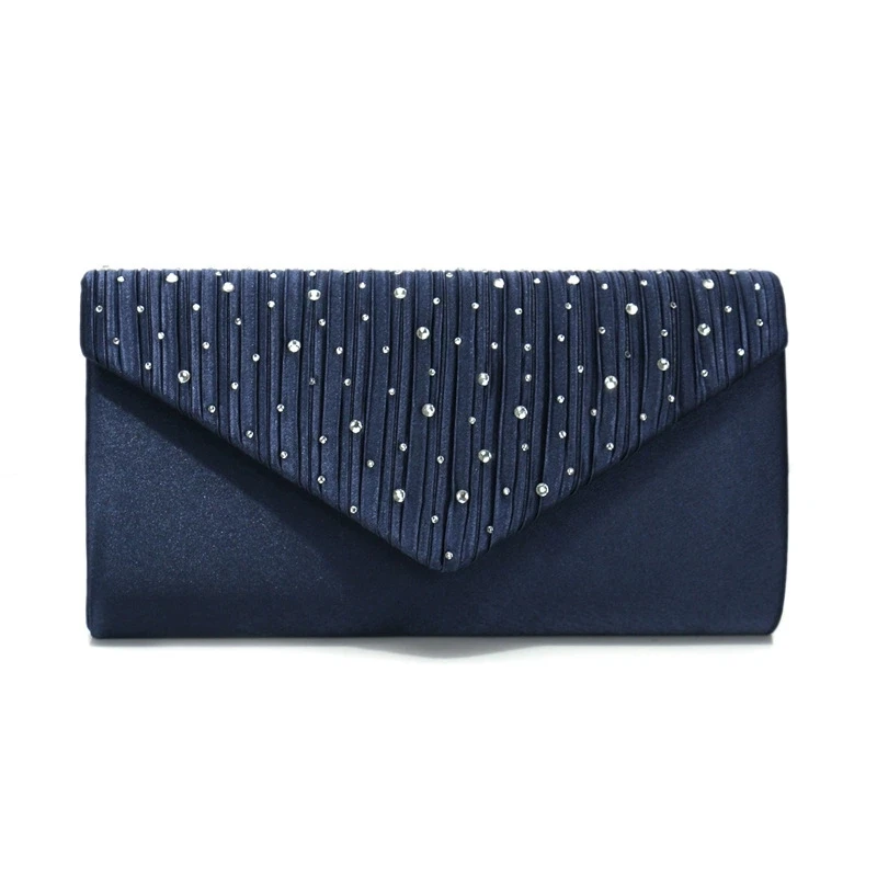 

Shiny Diamond Fold Envelope Bags for Women Simple Design Banquet Dress Evening Clutch Mother of Bride/groom Dark Navy Hand Bag