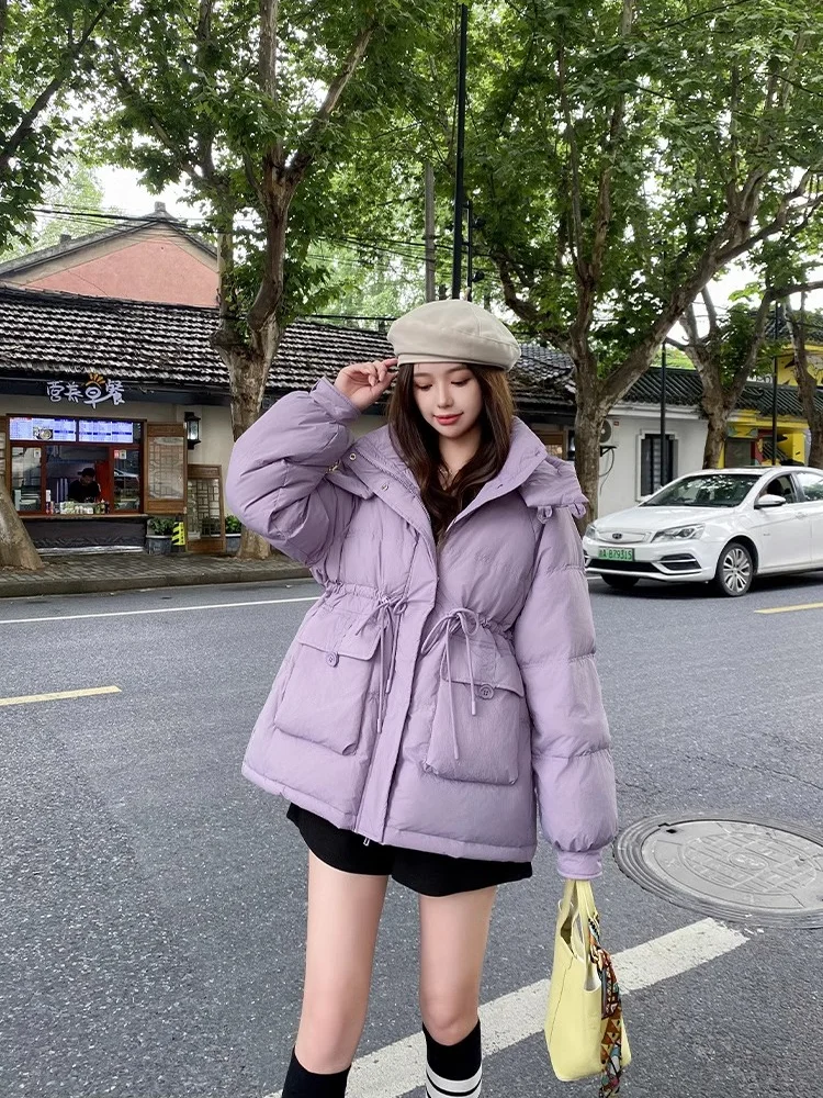 

Women's Jacket with Hood Autumn Thickened Winter Warm Down Jacket Mid-length Casual Waist Thin 90% White Duck Down Jacket Women