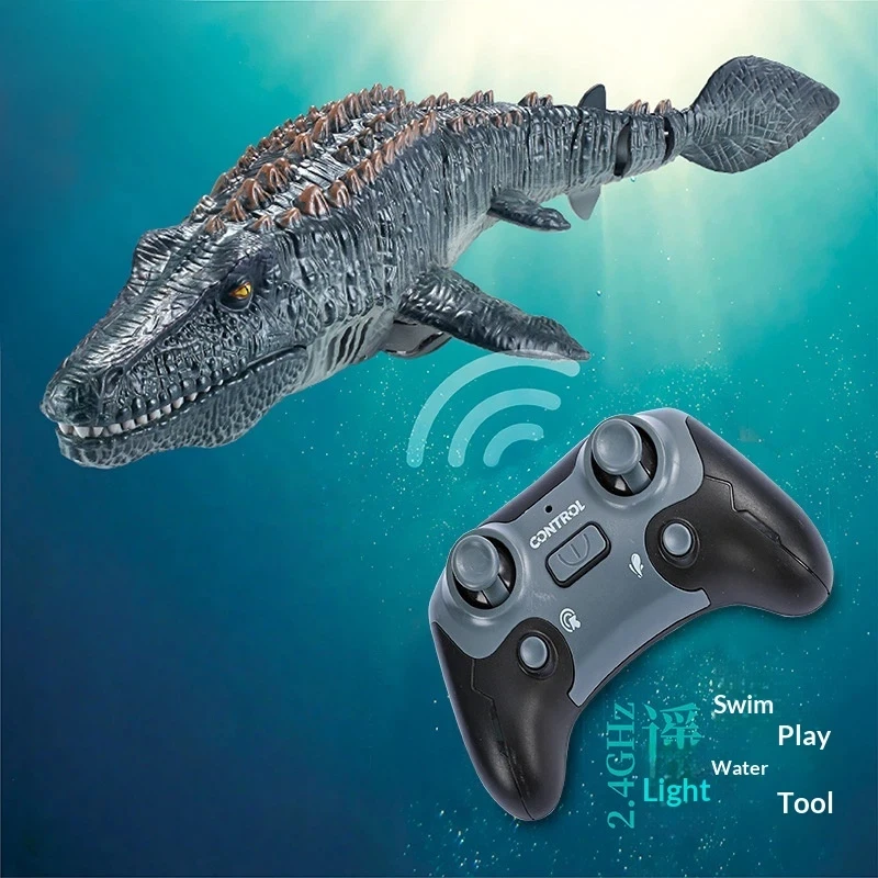 

Remote Control Mosasaurus Toy Large Electric Simulation Dinosaur Model 24 Ghz Dual Propeller Waterproof Can Swim Spray Water