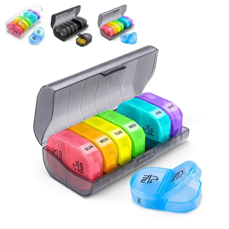 

Pill Box Portable Plastic Travel Pocket Pill Organizer 7 Days 2 Times 14 Compartments Hold Grids Large Daily Pill Container