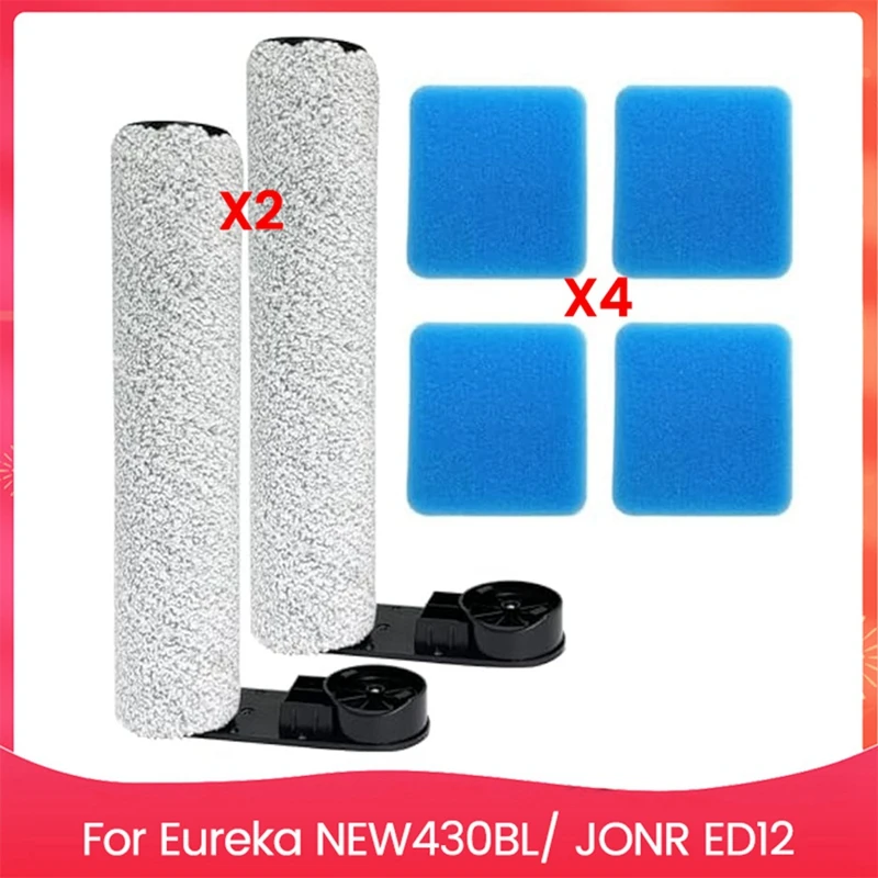 ABDJ-Replacement Brush Roller & Sponge Filter Set For Eureka NEW430BL/For JONR ED12 Vacuum Cleaner(2 Brush Rollers+4 Sponges)