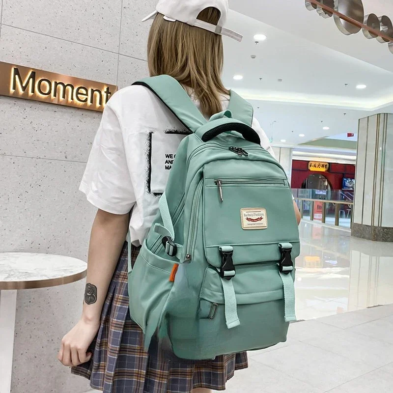 2024 Waterproof Teenage Bookbag Nylon Rucksack Fashion Girl Backpack Women Shoulder Bag High School Schoolbag Black