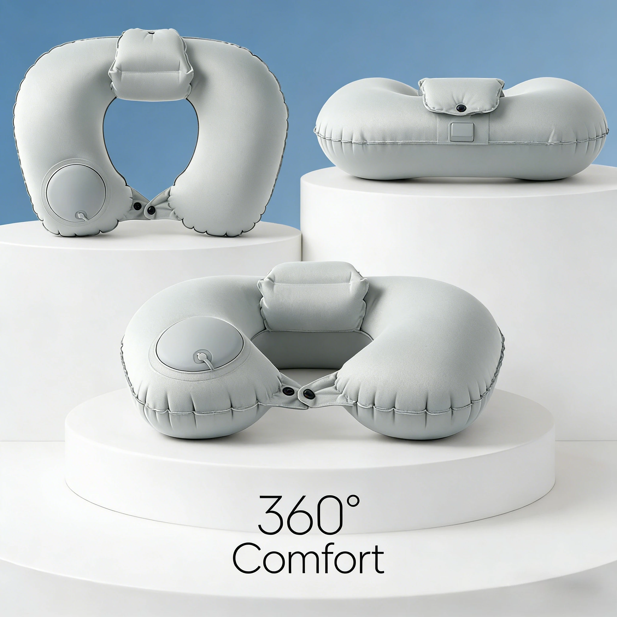 Cooling Ergonomic Inflatable U Neck Pillow Portable Foldable Air Cushion Travel Pillow for Plane Car Office Daily Use