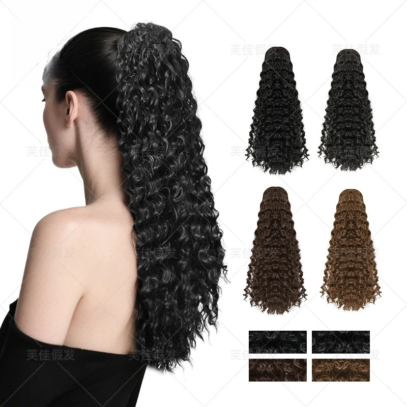 

Wig Heat Resistant Fiber Woman Drawstring Breathable Wrap Style Adjustable Big Braid Water Wave Curly Wig Piece