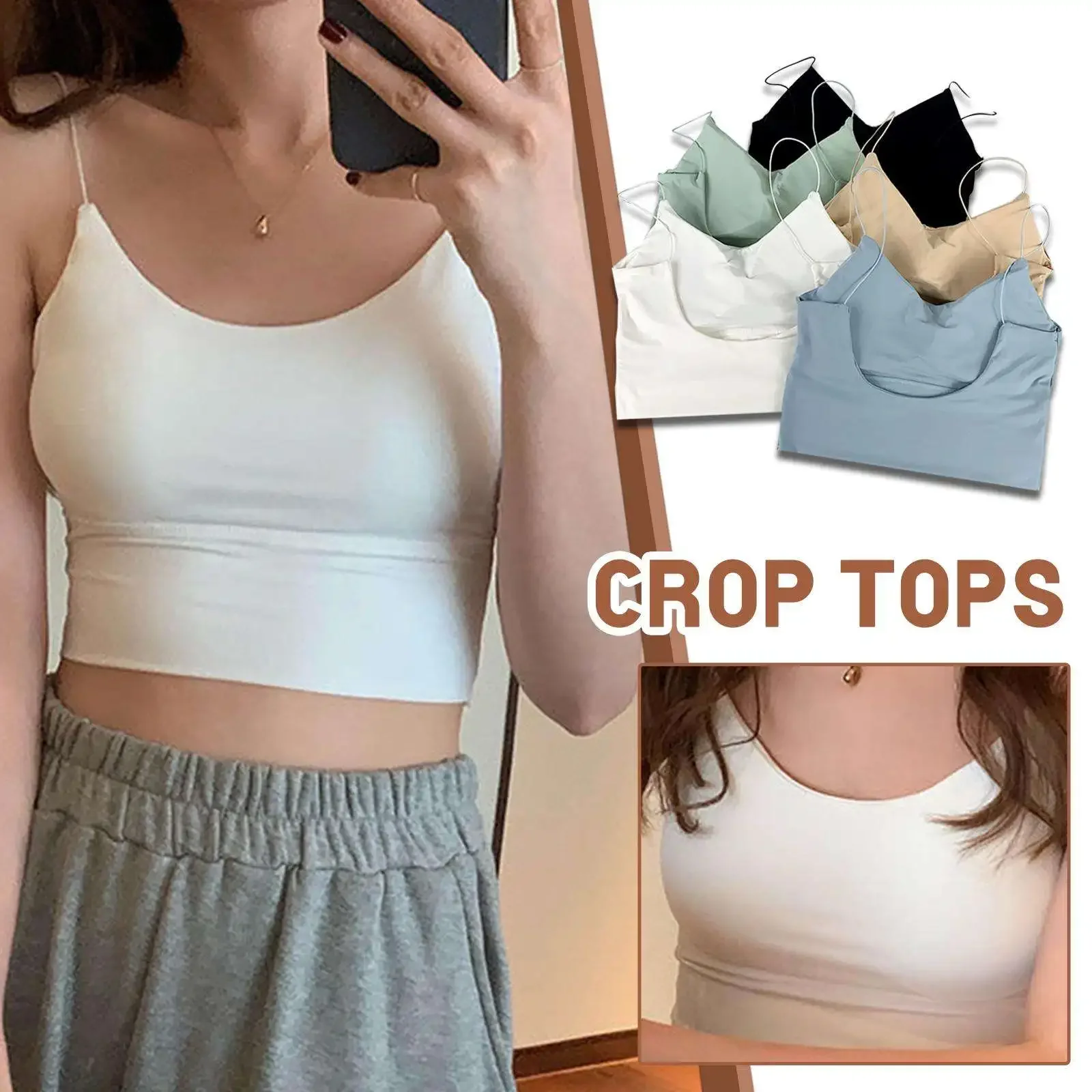 1 Stück Damen Sexy Einfarbiges Eisseide-Trägertop Nahtloses Drahtloses Sport-Tanktop Gepolstertes Bralette-Weste Yoga-Sporttop