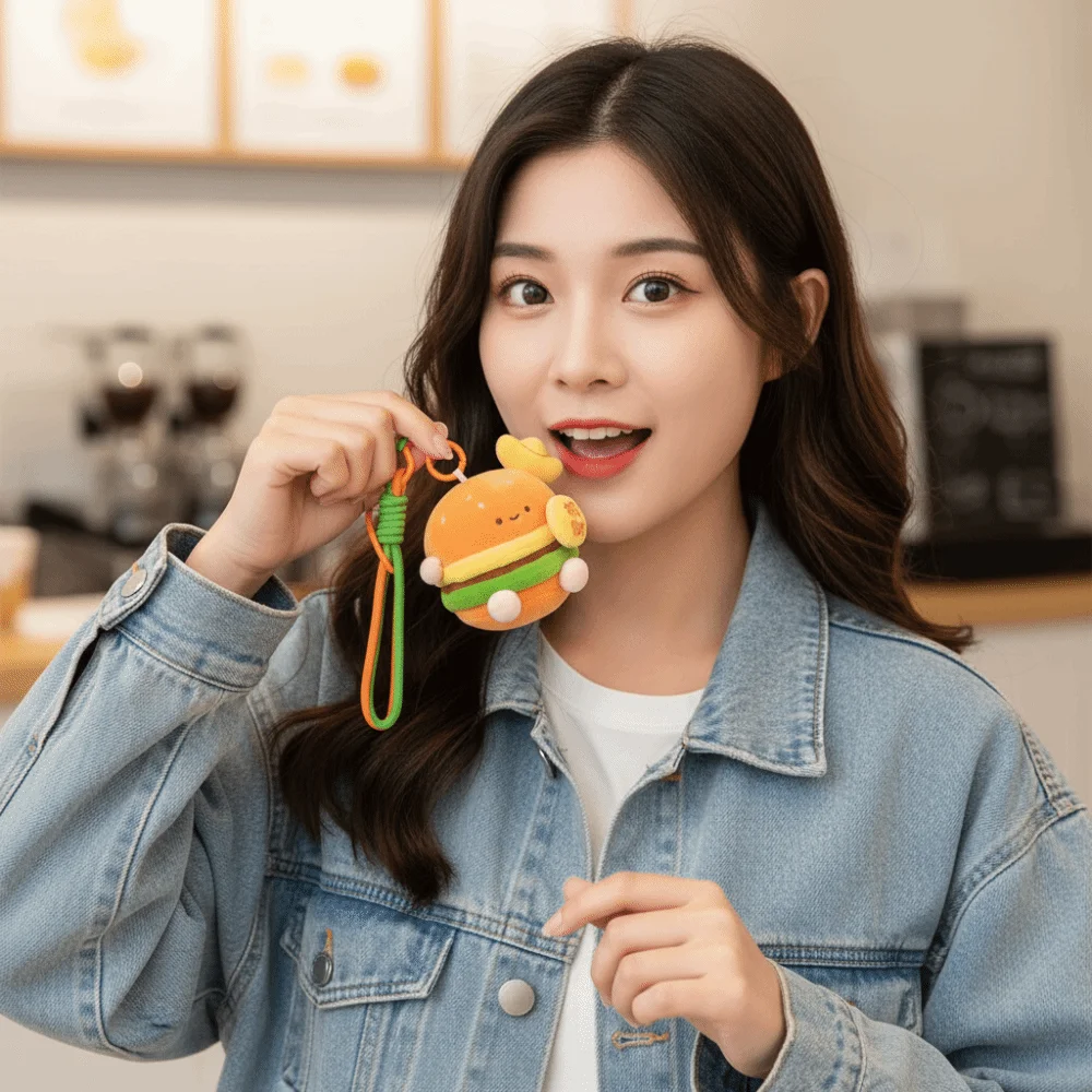 Personality Key Buckle Fortune Burger Pendant Wealth Expression Korean Style Backpack Charms Hamburg Key Chain Women