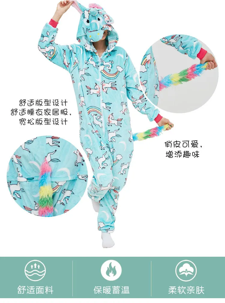 Blue Flying Horse flanella con cappuccio pigiama di un pezzo Cartoon Button tutina coppia Sleepwear abbigliamento per il tempo libero Halloween