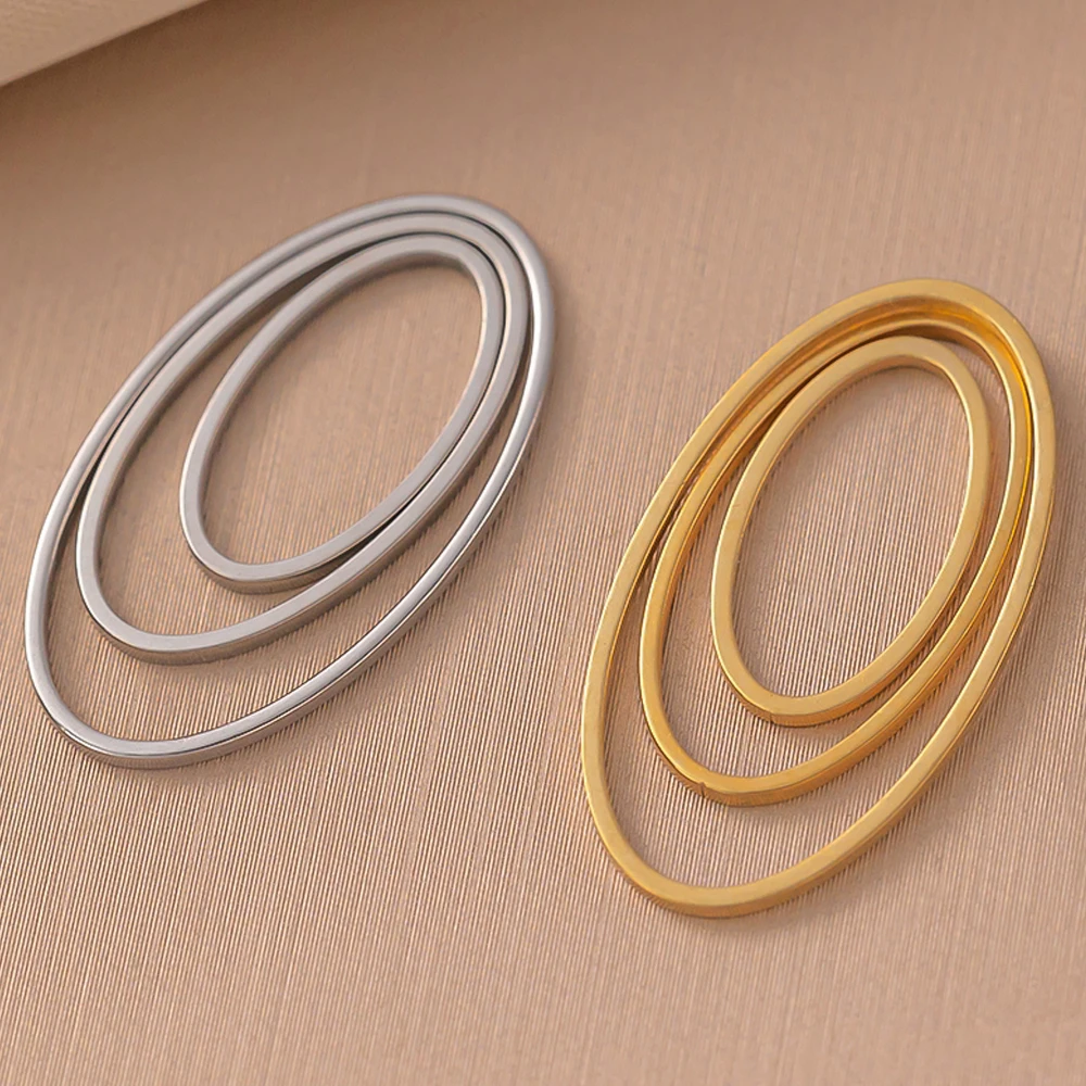 10pcs Gold Stainless Steel Oval Bezel Pendant Charm Hollow Frame Hoop for Earrings Necklace Making DIY Jewelry UV Resin Crafts