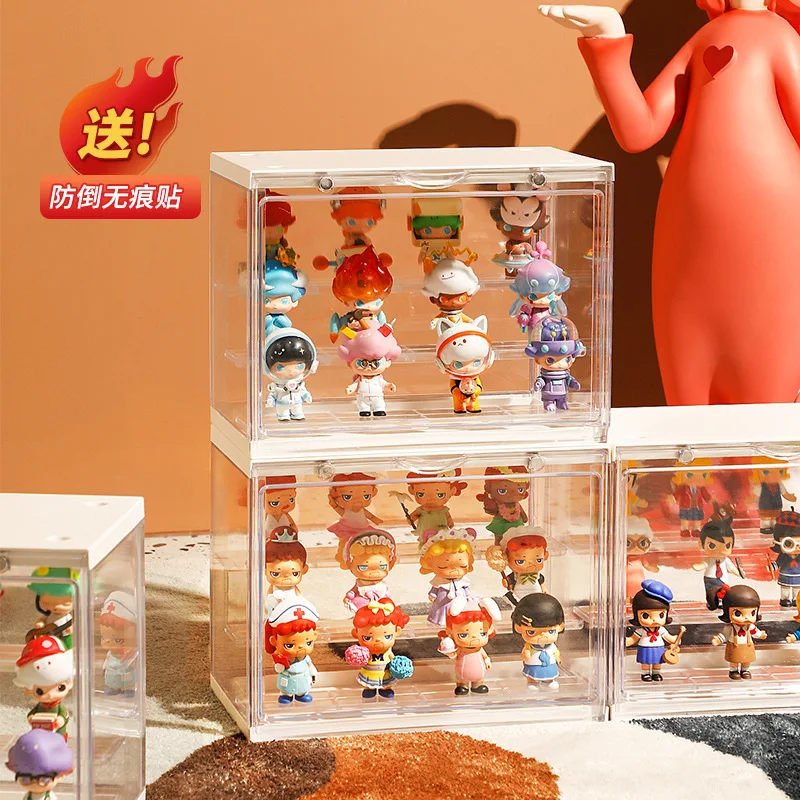 Acrylic Pop Mart Display And Storage Box Transparent Magnetic Figurine Stand Dustproof Doll And Toy Organizer