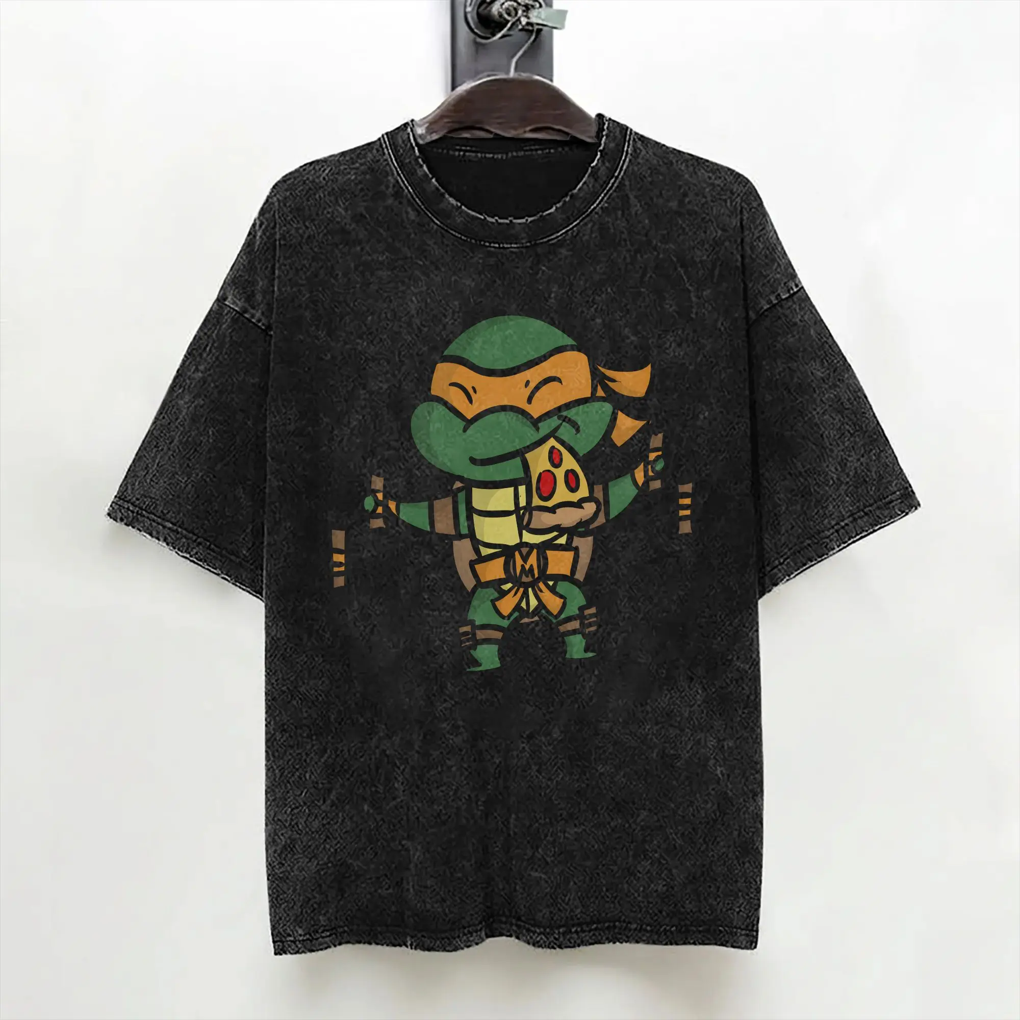 Cartoon Chibi Ninja T-Turtles Washed T Shirt Streetwear Vintage T-Shirts  Tees Tops Men Women Short Sleeve Oversize Graphic