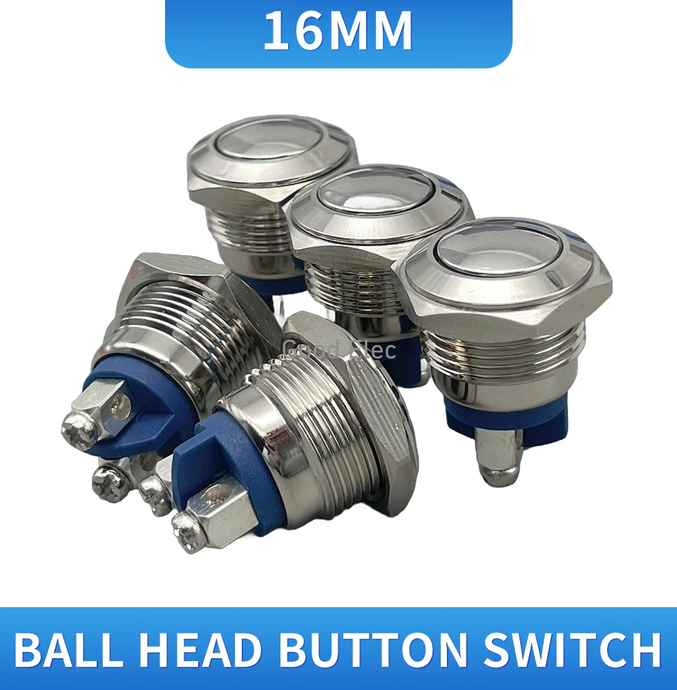 16mm anti destructive instantaneous stainless steel metal button switch ball top Q