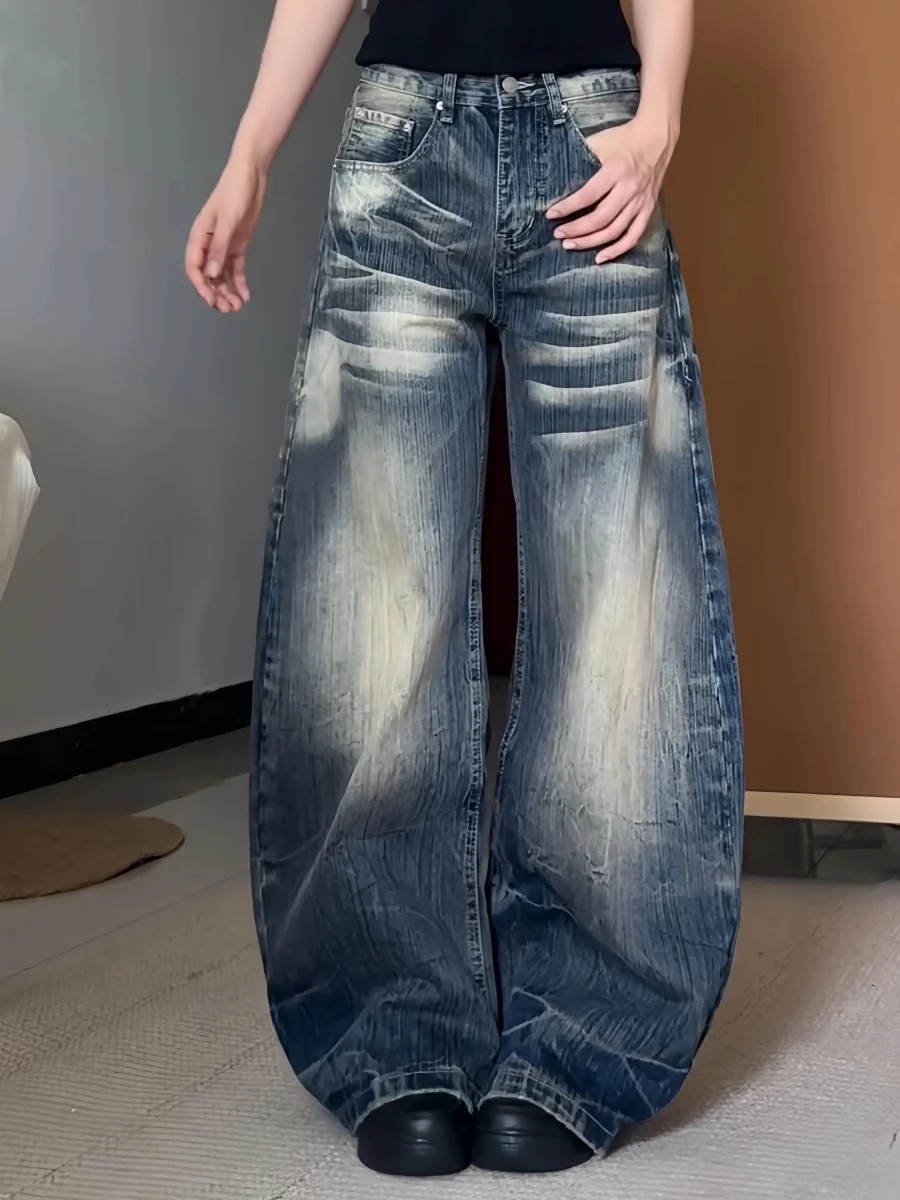 

Women's Baggy Bleach Jeans Boyfriend Grunge Denim Pants Wide Fit American Retro Y2K Harajuku Cowboy High Street Streetwear 2000s