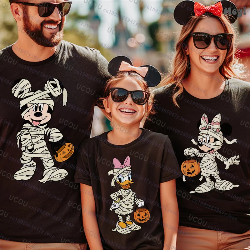 هالوين ميكي ميني دونالد ديزي الوالدين الطفل قصيرة الأكمام الأسرة تي شيرت الخريف Harajuku عادية موضة القطن الاطفال التي شيرت #1