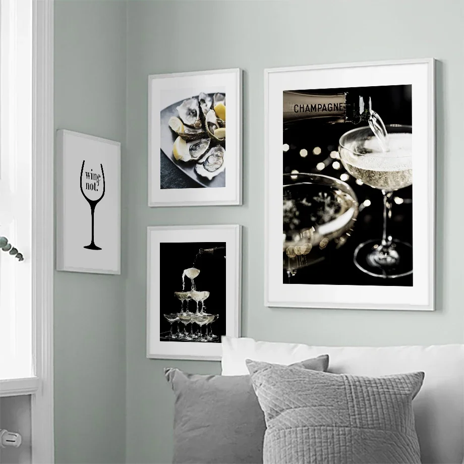 Wall Art Mural Canvas Painting French Champagne Wine Oyster Gourmet Nordic Posters And Prints Wall Pictures Living Room Club Bar